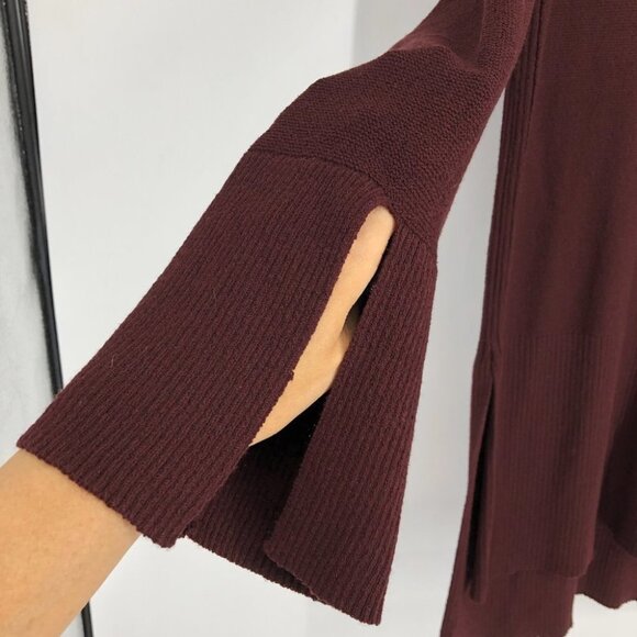 Free People Burgundy Criss Cross Neckline Rayon Blend Tunic Sweater size M - Picture 8 of 16